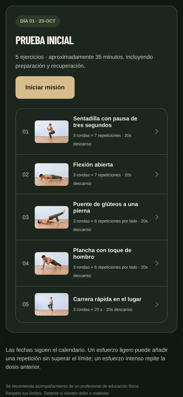 Pantalla real: misión del día en el plan de 28 días